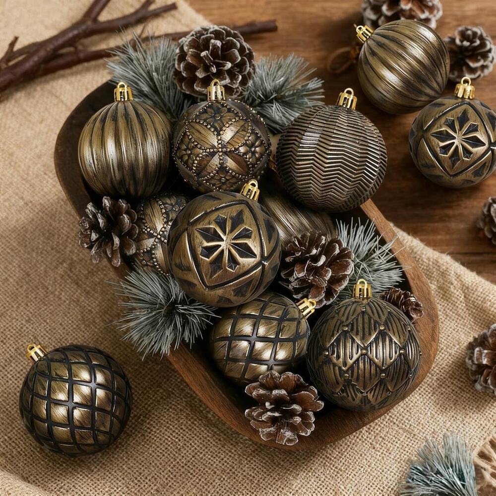 Vintage Rustic Christmas Ball Ornaments Sets Farmhouse Distressed Christmas Tree - Picture 2 of 6